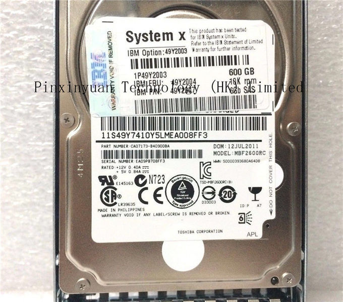 IBM 600GB 2,5" système X de l'unité de disque dur 49Y2003 49Y2004 49Y2007 de serveur de SAS 6G 10K